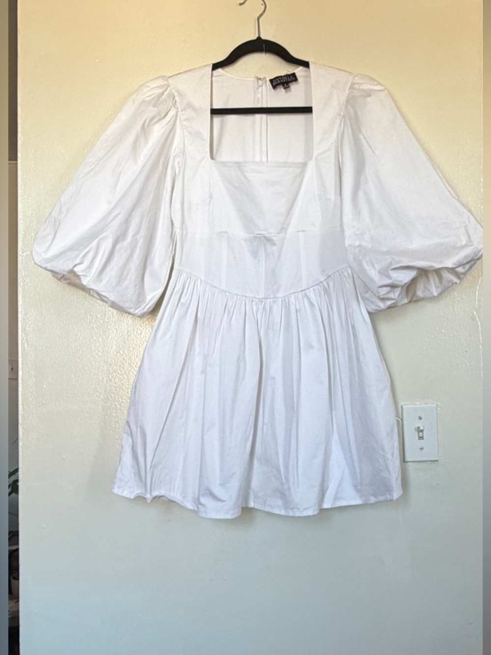 DANIELLE BERNSTEIN White Puff-Sleeve Mini Dress